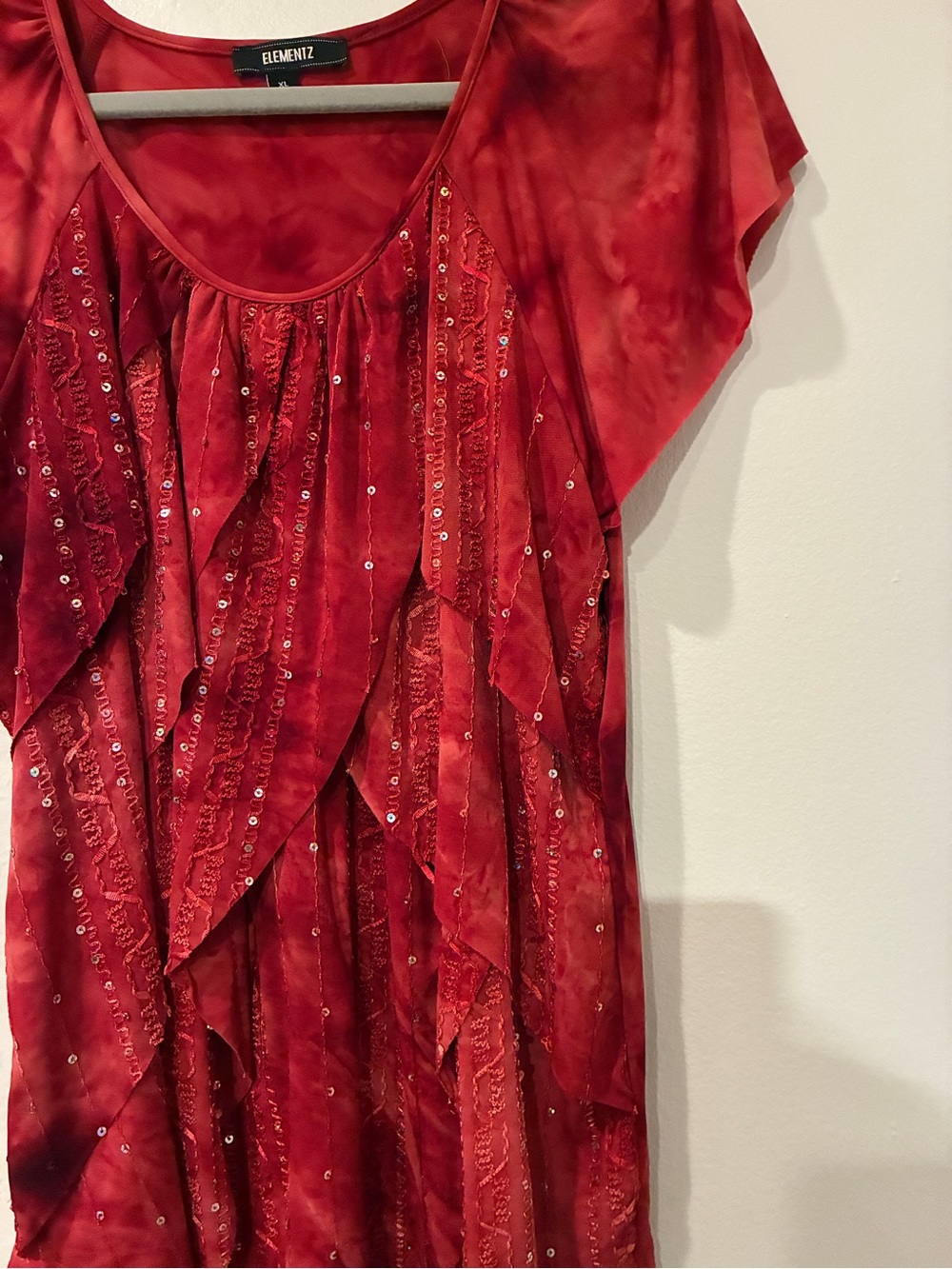 Elementz Red Ruffle Cascade Short-Sleeve Top - Picture 6 of 8